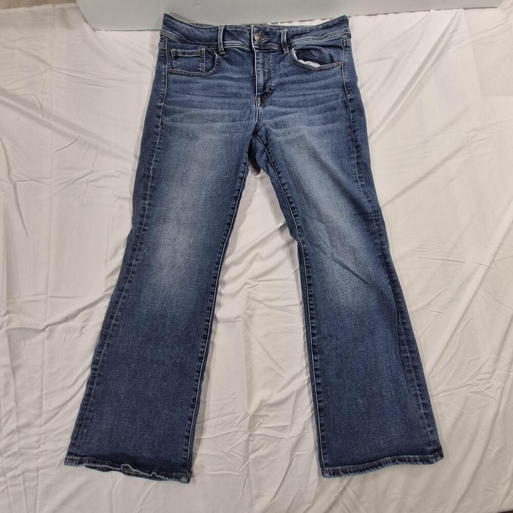 American Eagle Outfitters Kick Boot Jeans Womens 14 Short Blue Super Stretch
